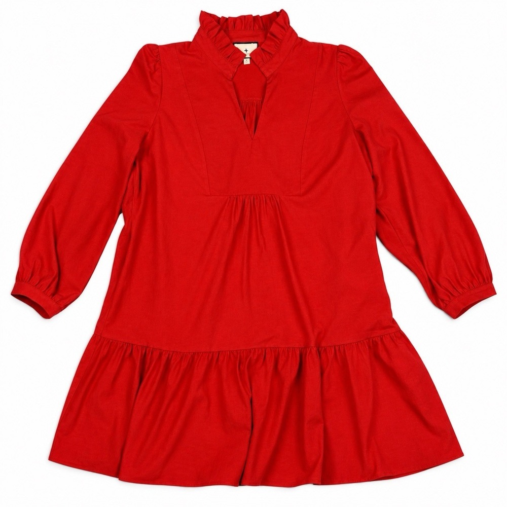 Tuckernuck Palmerston Dress Red Long Sleeve Tiered Mini Pockets Size M